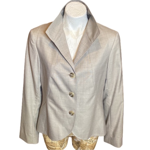 Lafayette 148 Crisp Lightweight Gray Taupe Toned Wool Jacket Blazer sz 8 EUC - Picture 1 of 9